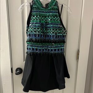 Green and Blue Sequin Halter Dress
